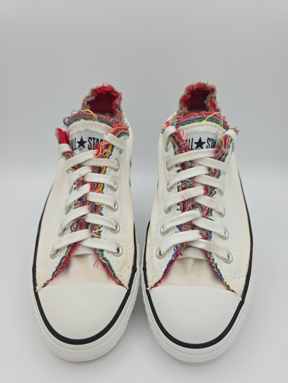 Converse All Star Rainbow Frayed Edge Low Top Sneakers White Women's Size 8